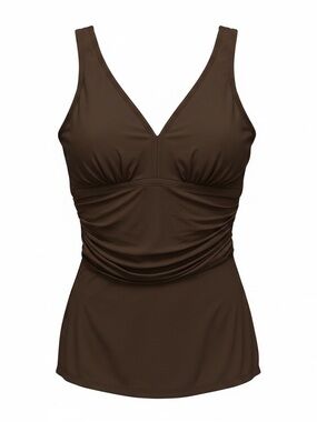 Inches Off Swimdress Womens Size 16 Brown One-Piece Ruched Tummy Control V-Neck